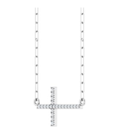 R50063 Necklace Set Sterling Silver Round Natural Diamond 19.3 X 10.8 Mm 1Mm 0.08 Ctw I1, G-H 18 In Polished .08 Ctw Natural Diamond Sideways Cross Paperclip Necklace