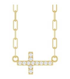 R50063 Necklace Set 14K Yellow Round Natural Diamond 12 X 6 Mm 1Mm 0.05 Ctw I1, G-H 18 In Polished .05 Ctw Natural Diamond Sideways Cross Paperclip Necklace