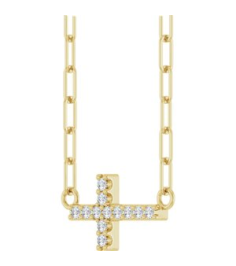 R50063 Necklace Set 14K Yellow Round Natural Diamond 12 X 6 Mm 1Mm 0.05 Ctw I1, G-H 18 In Polished .05 Ctw Natural Diamond Sideways Cross Paperclip Necklace