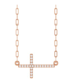 R50063 Necklace Set 14K Rose Round Natural Diamond 19.3 X 10.8 Mm 1Mm 0.08 Ctw I1, G-H 18 In Polished .08 Ctw Natural Diamond Sideways Cross Paperclip Necklace