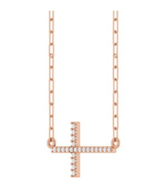 R50063 Necklace Set 14K Rose Round Natural Diamond 19.3 X 10.8 Mm 1Mm 0.08 Ctw I1, G-H 18 In Polished .08 Ctw Natural Diamond Sideways Cross Paperclip Necklace