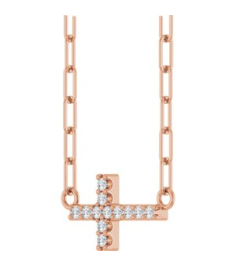 R50063 Necklace Set 14K Rose Round Natural Diamond 12 X 6 Mm 1Mm 0.05 Ctw I1, G-H 18 In Polished .05 Ctw Natural Diamond Sideways Cross Paperclip Necklace