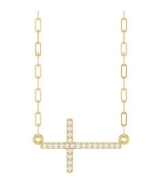 R50063 Necklace Set 14K Yellow Round Natural Diamond 19.3 X 10.8 Mm 1Mm 0.08 Ctw I1, G-H 18 In Polished .08 Ctw Natural Diamond Sideways Cross Paperclip Necklace
