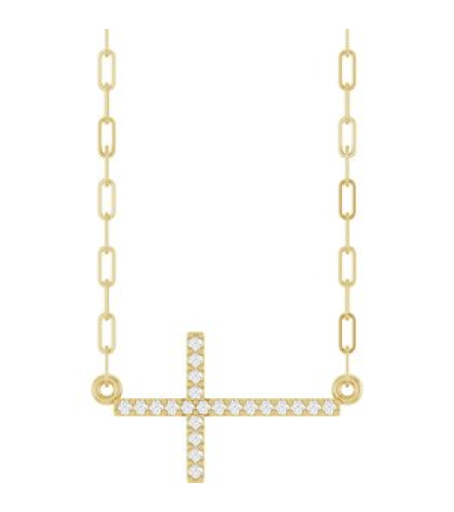R50063 Necklace Set 14K Yellow Round Natural Diamond 19.3 X 10.8 Mm 1Mm 0.08 Ctw I1, G-H 18 In Polished .08 Ctw Natural Diamond Sideways Cross Paperclip Necklace