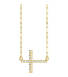 R50063 Necklace Set 14K Yellow Round Natural Diamond 19.3 X 10.8 Mm 1Mm 0.08 Ctw I1, G-H 18 In Polished .08 Ctw Natural Diamond Sideways Cross Paperclip Necklace