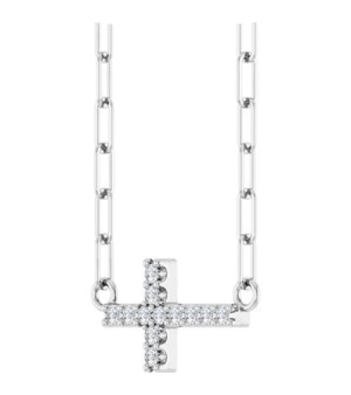 R50063 Necklace Set Sterling Silver Round Natural Diamond 12 X 6 Mm 1Mm 0.05 Ctw I1, G-H 18 In Polished .05 Ctw Natural Diamond Sideways Cross Paperclip Necklace