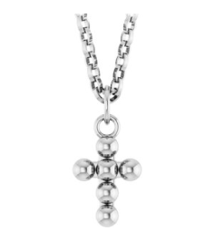 R50073 Necklace 14K White 12.3 X 6 Mm 18 In Polished Beaded Cross Necklace