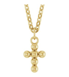 R50073 Necklace 14K Yellow 12.3 X 6 Mm 18 In Polished Beaded Cross Necklace
