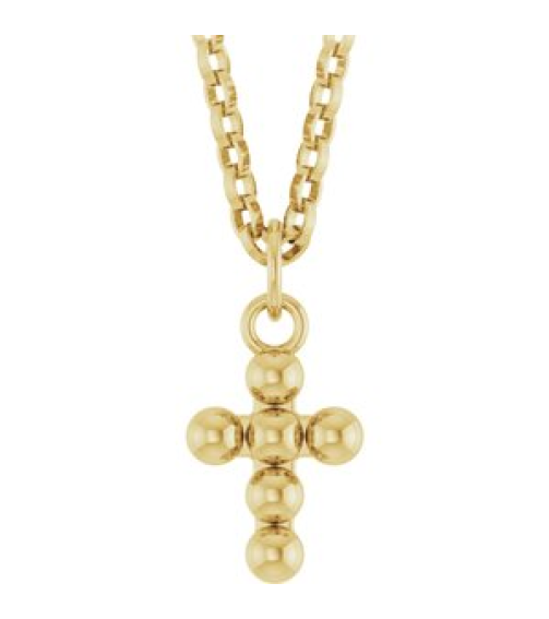 R50073 Necklace 14K Yellow 12.3 X 6 Mm 18 In Polished Beaded Cross Necklace