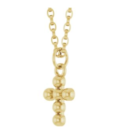 R50073 Necklace 14K Yellow 12.3 X 6 Mm 18 In Polished Beaded Cross Necklace
