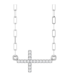 R50063 Necklace Set 14K White Round Natural Diamond 16 X 8.2 Mm 1Mm 0.06 Ctw I1, G-H 18 In Polished .06 Ctw Natural Diamond Sideways Cross Paperclip Necklace
