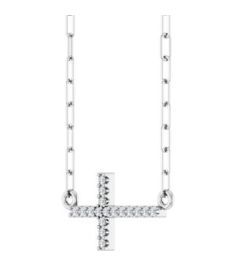 R50063 Necklace Set 14K White Round Natural Diamond 16 X 8.2 Mm 1Mm 0.06 Ctw I1, G-H 18 In Polished .06 Ctw Natural Diamond Sideways Cross Paperclip Necklace