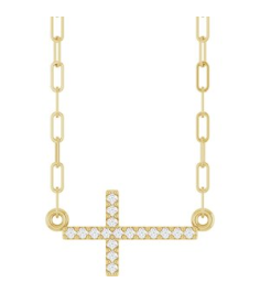 R50063 Necklace Set 14K Yellow Round Natural Diamond 16 X 8.2 Mm 1Mm 0.06 Ctw I1, G-H 18 In Polished .06 Ctw Natural Diamond Sideways Cross Paperclip Necklace