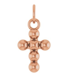 R50073 Pendant 14K Rose 12.3 X 6 Mm Polished Beaded Cross Pendant