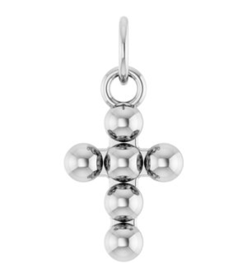 R50073 Pendant 14K White 12.3 X 6 Mm Polished Beaded Cross Pendant