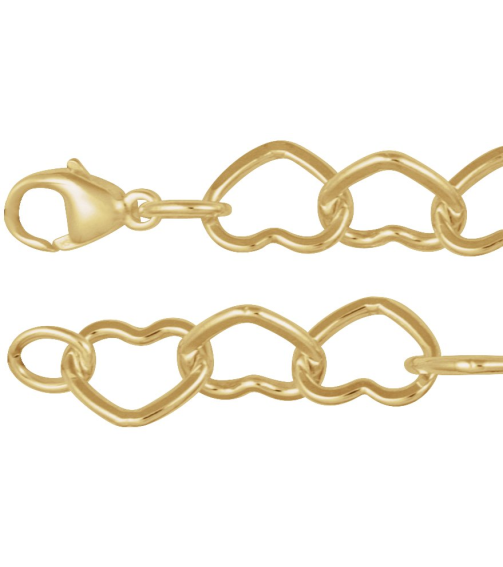 Ch1259 14K Yellow Gold Filled Heart 9 Mm 7 In Lobster Clasp Polished Heart Chain