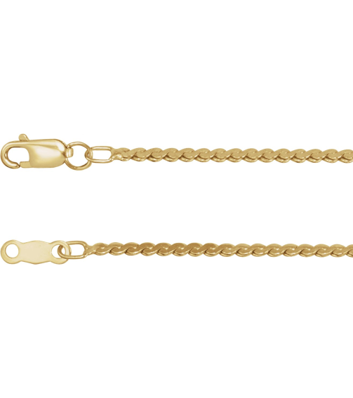 Ch902 14K Yellow Gold Filled Serpentine 1.7 Mm 18 In Lobster Clasp Polished Serpentine Chain