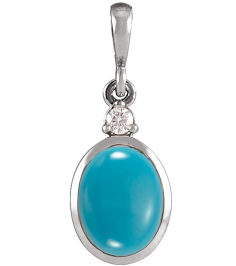 87438 Pendant Set 14K White Oval Natural Turquoise 12 X 10Mm 0.03 Ct Natural Diamond I1, G-H Polished Natural Turquoise And .03 Ct Natural Diamond Bezel-Set Cabochon Pendant