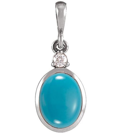 87438 Pendant Set 14K White Oval Natural Turquoise 12 X 10Mm 0.03 Ct Natural Diamond I1, G-H Polished Natural Turquoise And .03 Ct Natural Diamond Bezel-Set Cabochon Pendant