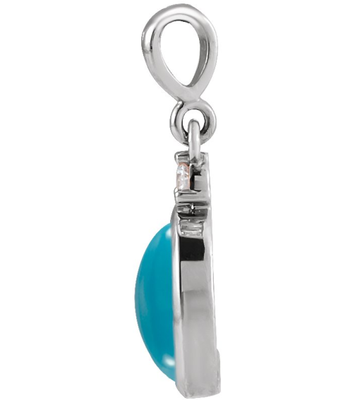 87438 Pendant Set 14K White Oval Natural Turquoise 12 X 10Mm 0.03 Ct Natural Diamond I1, G-H Polished Natural Turquoise And .03 Ct Natural Diamond Bezel-Set Cabochon Pendant
