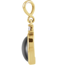 87438 Pendant Set 14K Yellow Oval Natural Black Onyx 12 X 10Mm 0.03 Ct Natural Diamond I1, G-H Polished Natural Onyx And .03 Ct Natural Diamond Bezel-Set Cabochon Pendant
