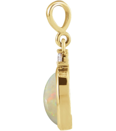 87438 Pendant Set 14K Yellow Oval Natural White Opal 12 X 10Mm 0.03 Ct Natural Diamond I1, G-H Polished Natural White Opal And .03 Ct Natural Diamond Bezel-Set Cabochon Pendant