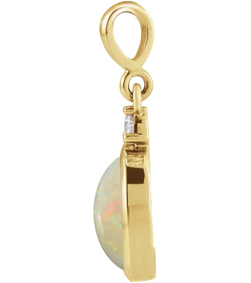 87438 Pendant Set 14K Yellow Oval Natural White Opal 12 X 10Mm 0.03 Ct Natural Diamond I1, G-H Polished Natural White Opal And .03 Ct Natural Diamond Bezel-Set Cabochon Pendant