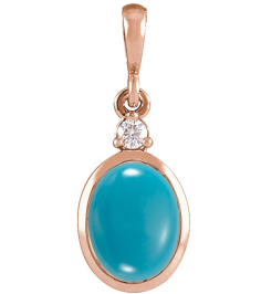 87438 Pendant Set 14K Rose Oval Natural Turquoise 12 X 10Mm 0.03 Ct Natural Diamond I1, G-H Polished Natural Turquoise And .03 Ct Natural Diamond Bezel-Set Cabochon Pendant