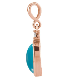 87438 Pendant Set 14K Rose Oval Natural Turquoise 12 X 10Mm 0.03 Ct Natural Diamond I1, G-H Polished Natural Turquoise And .03 Ct Natural Diamond Bezel-Set Cabochon Pendant