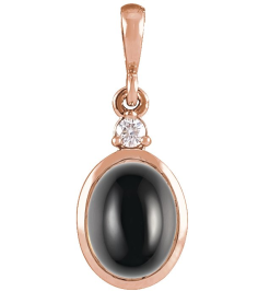 87438 Pendant Set 14K Rose Oval Natural Black Onyx 12 X 10Mm 0.03 Ct Natural Diamond I1, G-H Polished Natural Onyx And .03 Ct Natural Diamond Bezel-Set Cabochon Pendant
