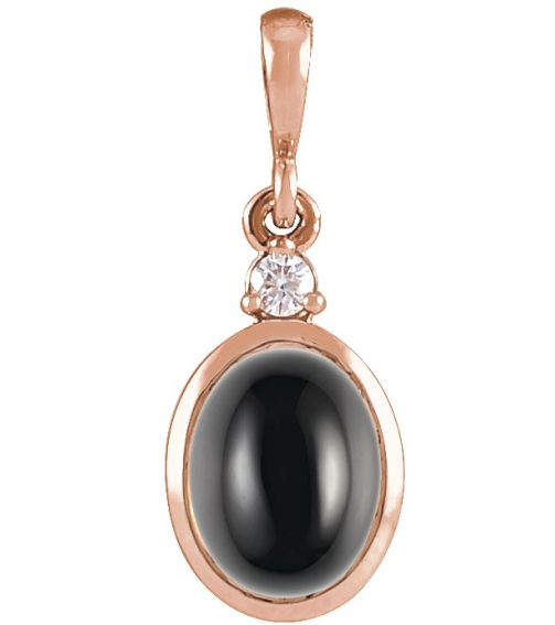 87438 Pendant Set 14K Rose Oval Natural Black Onyx 12 X 10Mm 0.03 Ct Natural Diamond I1, G-H Polished Natural Onyx And .03 Ct Natural Diamond Bezel-Set Cabochon Pendant
