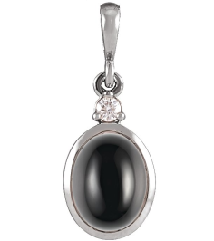 87438 Pendant Set 14K White Oval Natural Black Onyx 12 X 10Mm 0.03 Ct Natural Diamond I1, G-H Polished Natural Onyx And .03 Ct Natural Diamond Bezel-Set Cabochon Pendant