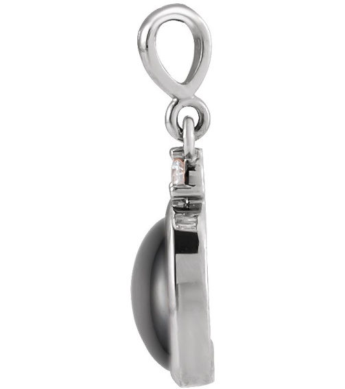 87438 Pendant Set 14K White Oval Natural Black Onyx 12 X 10Mm 0.03 Ct Natural Diamond I1, G-H Polished Natural Onyx And .03 Ct Natural Diamond Bezel-Set Cabochon Pendant