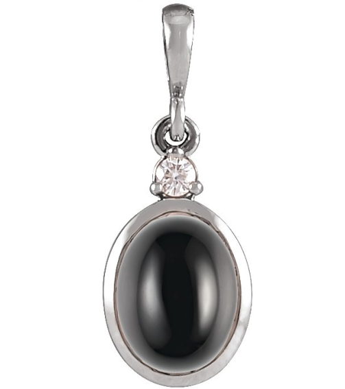 87438 Pendant Set 14K White Oval Natural Black Onyx 10 X 8Mm 0.03 Ct Natural Diamond I1, G-H Polished Natural Onyx And .03 Ct Natural Diamond Bezel-Set Cabochon Pendant