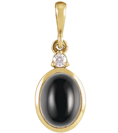 87438 Pendant Set 14K Yellow Oval Natural Black Onyx 10 X 8Mm 0.03 Ct Natural Diamond I1, G-H Polished Natural Onyx And .03 Ct Natural Diamond Bezel-Set Cabochon Pendant