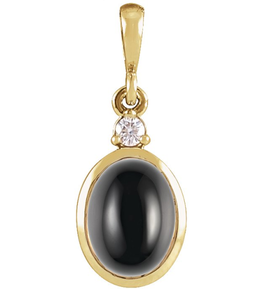 87438 Pendant Set 14K Yellow Oval Natural Black Onyx 10 X 8Mm 0.03 Ct Natural Diamond I1, G-H Polished Natural Onyx And .03 Ct Natural Diamond Bezel-Set Cabochon Pendant