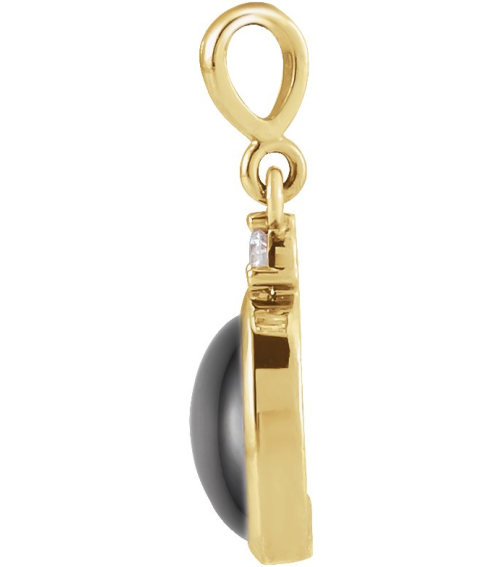 87438 Pendant Set 14K Yellow Oval Natural Black Onyx 10 X 8Mm 0.03 Ct Natural Diamond I1, G-H Polished Natural Onyx And .03 Ct Natural Diamond Bezel-Set Cabochon Pendant