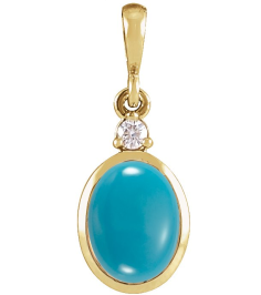 87438 Pendant Set 14K Yellow Oval Natural Turquoise 10 X 8Mm 0.03 Ct Natural Diamond I1, G-H Polished Natural Turquoise And .03 Ct Natural Diamond Bezel-Set Cabochon Pendant