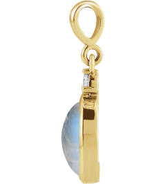 87438 Pendant Set 14K Yellow Oval Natural Rainbow Moonstone 10 X 8Mm 0.03 Ct Natural Diamond I1, G-H Polished Natural Rainbow Moonstone And .03 Ct Natural Diamond Bezel-Set Cabochon Pendant