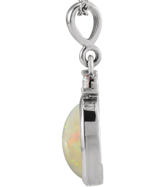 87438 Pendant Set 14K White Oval Natural White Opal 10 X 8Mm 0.03 Ct Natural Diamond I1, G-H Polished Natural White Opal And .03 Ct Natural Diamond Bezel-Set Cabochon Pendant