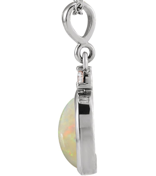 87438 Pendant Set 14K White Oval Natural White Opal 10 X 8Mm 0.03 Ct Natural Diamond I1, G-H Polished Natural White Opal And .03 Ct Natural Diamond Bezel-Set Cabochon Pendant