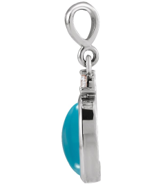 87438 Pendant Set 14K White Oval Natural Turquoise 10 X 8Mm 0.03 Ct Natural Diamond I1, G-H Polished Natural Turquoise And .03 Ct Natural Diamond Bezel-Set Cabochon Pendant