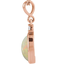 87438 Pendant Set 14K Rose Oval Natural White Opal 9 X 7Mm 0.03 Ct Natural Diamond I1, G-H Polished Natural White Opal And .03 Ct Natural Diamond Bezel-Set Cabochon Pendant