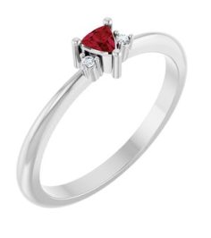 72435 Ring Set 14K White Natural Ruby Trillion 3 X 3 X 3 Mm Natural Diamond Polished Natural Ruby And .015 Ctw Natural Diamond Ring