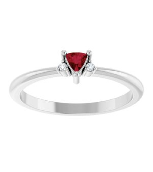 72435 Ring Set 14K White Natural Ruby Trillion 3 X 3 X 3 Mm Natural Diamond Polished Natural Ruby And .015 Ctw Natural Diamond Ring