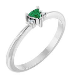 72435 Ring Set 14K White Natural Emerald Trillion 3 X 3 X 3 Mm Natural Diamond Polished Natural Emerald And .015 Ctw Natural Diamond Ring
