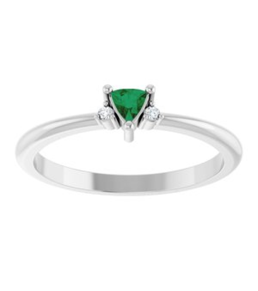 72435 Ring Set 14K White Natural Emerald Trillion 3 X 3 X 3 Mm Natural Diamond Polished Natural Emerald And .015 Ctw Natural Diamond Ring