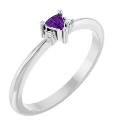 72435 Ring Set Platinum Natural Amethyst Trillion 3 X 3 X 3 Mm Natural Diamond Polished Natural Amethyst And .015 Ctw Natural Diamond Ring