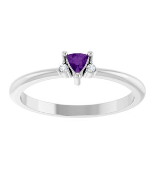 72435 Ring Set Platinum Natural Amethyst Trillion 3 X 3 X 3 Mm Natural Diamond Polished Natural Amethyst And .015 Ctw Natural Diamond Ring