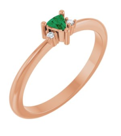 72435 Ring Set 14K Rose Natural Emerald Trillion 3 X 3 X 3 Mm Natural Diamond Polished Natural Emerald And .015 Ctw Natural Diamond Ring